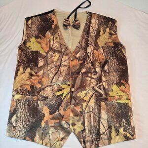 Men's Slim Fit Big Tree Camo Camouflage Vest/Bow Tie- Prom Wedding Vest Sz: M